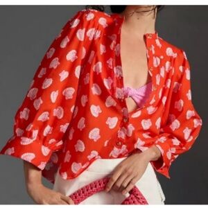 Anthropologie Red and Pink Blouse